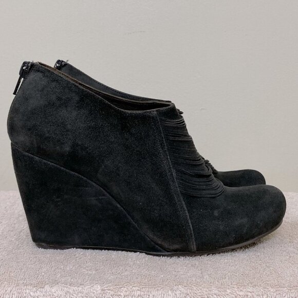 COCLICO Brown Suede Wedge Ankle Booties With Fringe Detail 37 - Picture 4 of 12